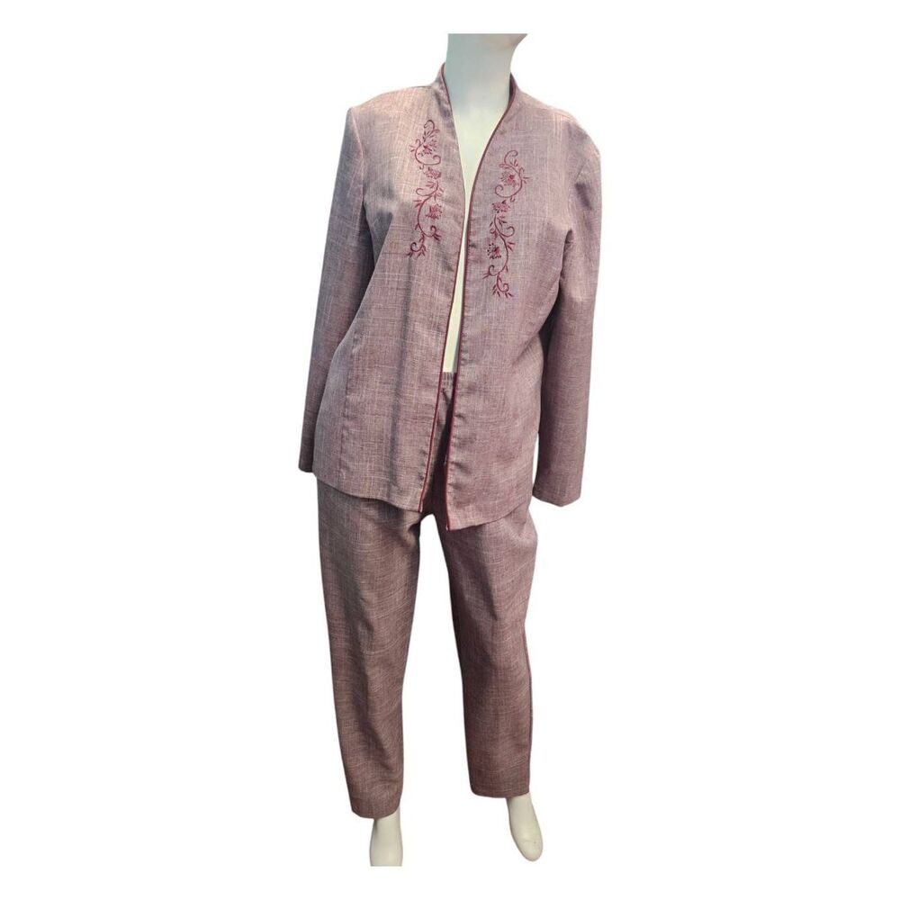 Blair Purple 2 Piece Pants Suit Vintage 80's Embroidered Womens Size 12